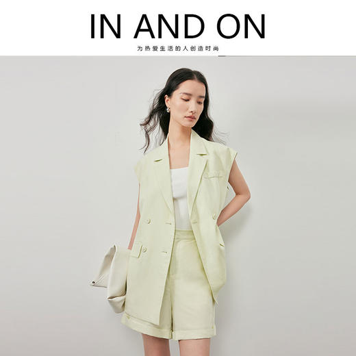 IN AND ON 夏季新款天丝亚麻系带休闲马甲宽松短裤显瘦套装女53396 53397 商品图0