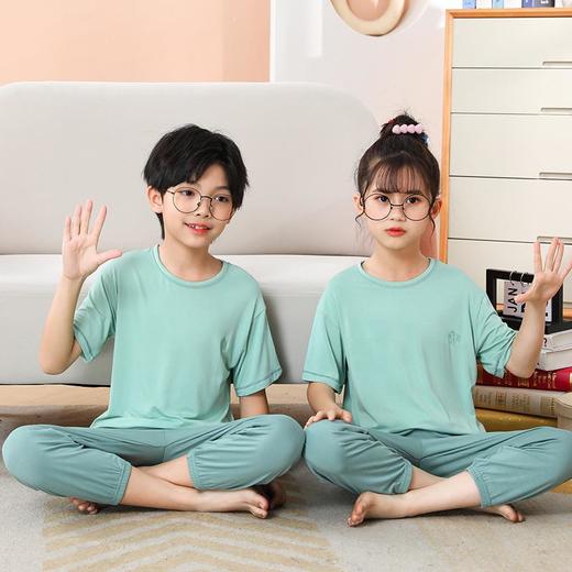夏季新款中大童家居服套装男童莫代尔透气女童短袖长裤睡衣两件套 商品图1