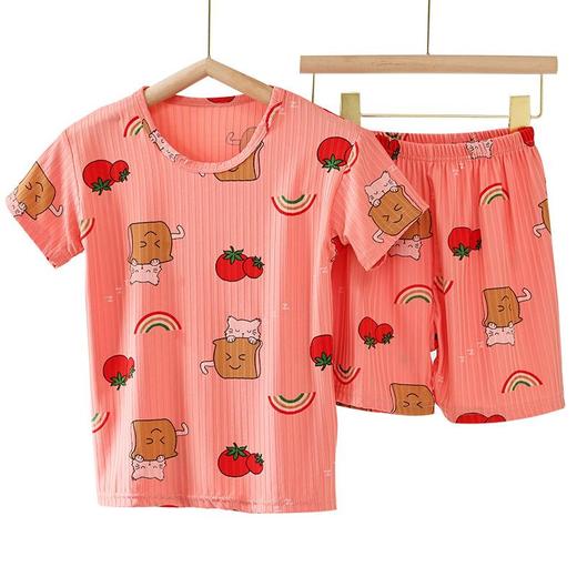 亲子冰丝睡衣套装夏季薄款儿童居家服男童空调服女童装短袖家居服 商品图4