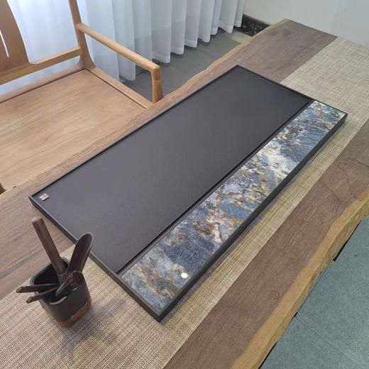 【样品特惠4折，仅1件，无货退款】锦绣-新中式高端天然乌金石家用简约奢石茶台茶盘80*40*3 商品图3