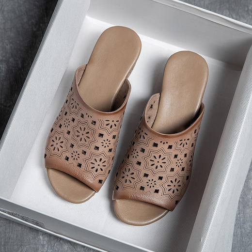 MLD-9921夏季新款粗高跟拖鞋女外穿复古鱼嘴鞋民族风凉拖鞋女 商品图4