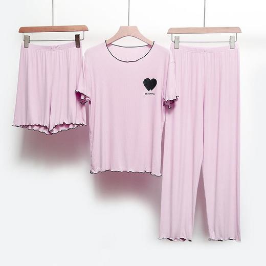 夏季莫代尔睡衣女款三件套短袖短裤长裤女士冰凉家居服套装代发 商品图4