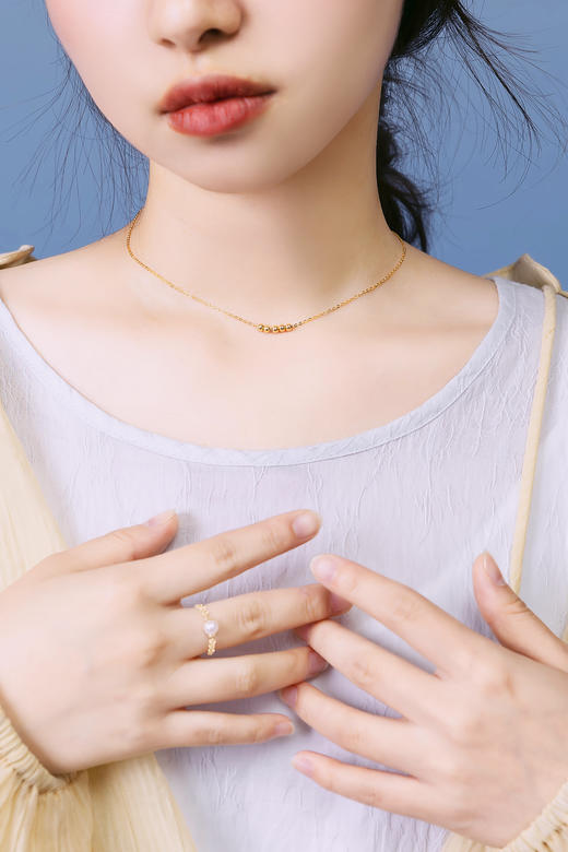 珍珠系列~~巴洛克珍珠18k金豆（一颗）项链/18k的金豆项链（ 调节球 5颗 ）可叠戴- 商品图3