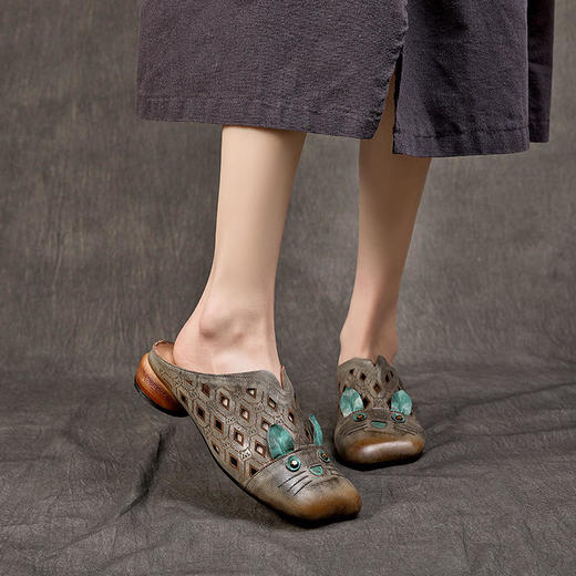 SC L2871-F563复古凉拖鞋舒适百搭牛皮低跟包头拖鞋 商品图3