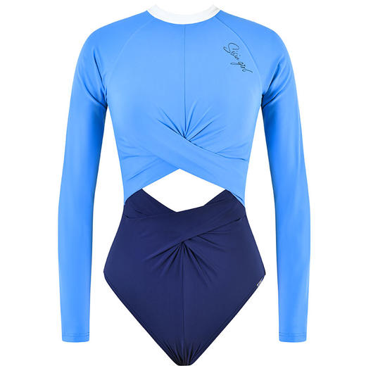 sisia2023新款泳衣女夏长袖防晒性感镂空撞色显瘦冲浪连体泳衣 商品图4