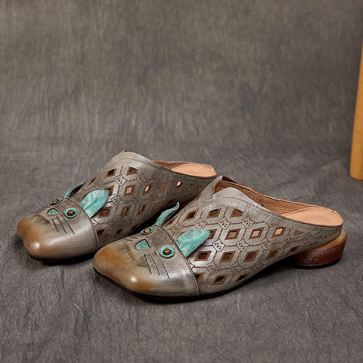 SC L2871-F563复古凉拖鞋舒适百搭牛皮低跟包头拖鞋 商品图2