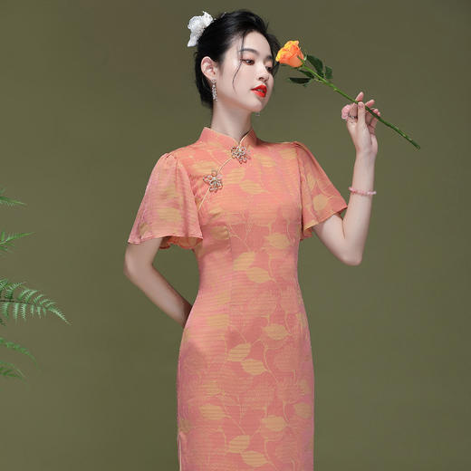 新款荷叶袖改良旗袍连衣裙 OY230188 商品图3