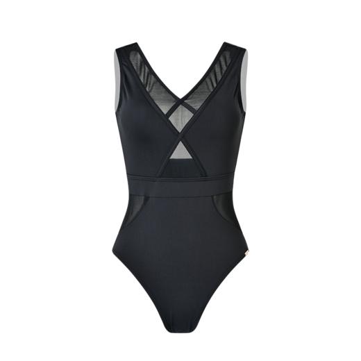 sisia2023新款泳衣女夏性感显瘦遮肚v领露背高级感纯欲风连体泳衣 商品图4