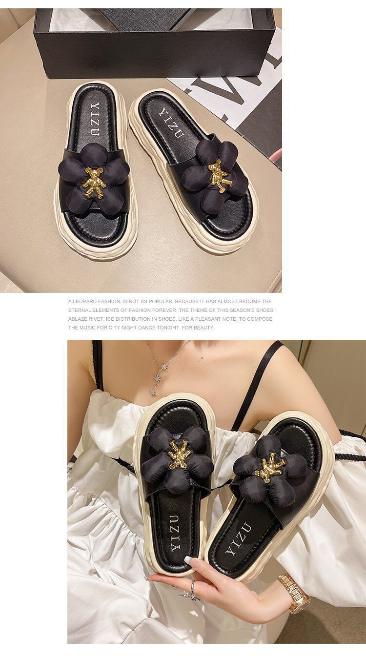 花朵小熊凉拖鞋女