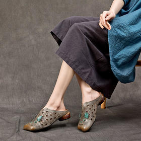 SC L2871-F563复古凉拖鞋舒适百搭牛皮低跟包头拖鞋