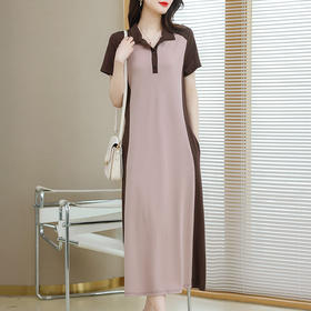休闲polo领连衣裙夏季长裙子宽松全棉遮臀长款t恤裙CC-8920