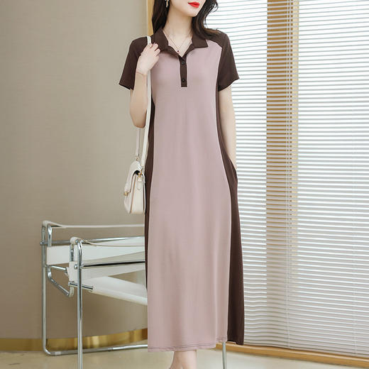 休闲polo领连衣裙夏季长裙子宽松全棉遮臀长款t恤裙CC-8920 商品图0