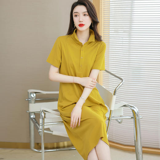 休闲polo领连衣裙夏季长裙子宽松全棉遮臀长款t恤裙CC-8920 商品图2