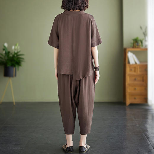 GYH 9676棉麻拼接宽松大码上衣+松紧腰阔腿裤两件套 商品图3