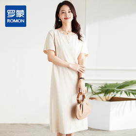 【多色可选】罗蒙夏季短袖连衣裙女士长款休闲百搭宽松收腰日常简约棉质裙子女