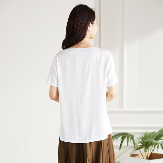 罗蒙夏季薄款圆领短袖T恤女士休闲百搭抽绳收腰个性休闲套头弹力T恤 商品图9