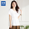 罗蒙夏季薄款圆领短袖T恤女士休闲百搭抽绳收腰个性休闲套头弹力T恤 商品缩略图0