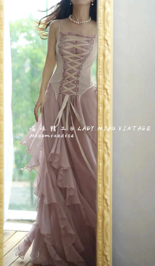 #1313【复团】1313_M06《戛纳阳台》Bella同款复古绑带连衣裙 商品图4