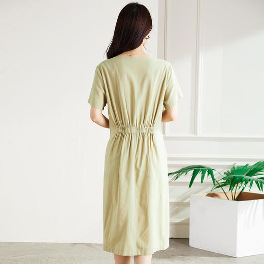 【多色可选】罗蒙夏季短袖连衣裙女士长款休闲百搭宽松收腰日常简约棉质裙子女 商品图6