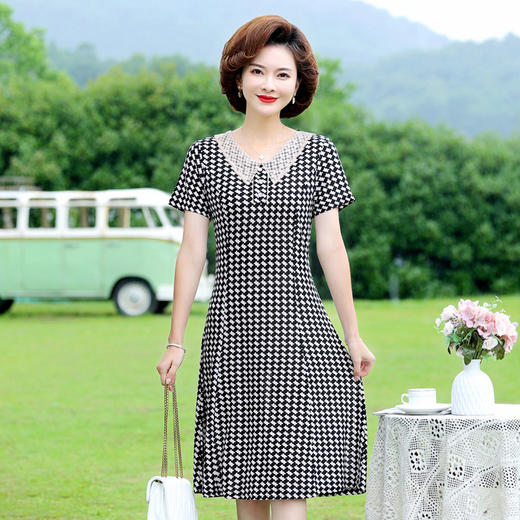 【新老顾客福利】FW 7255雪纺波点连衣裙中年洋气网纱裙 商品图1