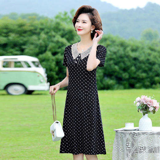 【新老顾客福利】FW 7255雪纺波点连衣裙中年洋气网纱裙 商品图2