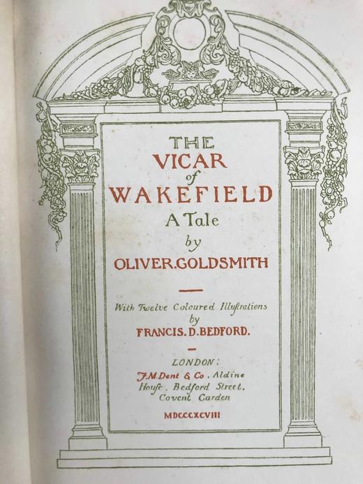 工坊特装本！1898年 戈德史密斯《威克菲尔德牧师》 12幅彩色插图 真皮精装32开 商品图5
