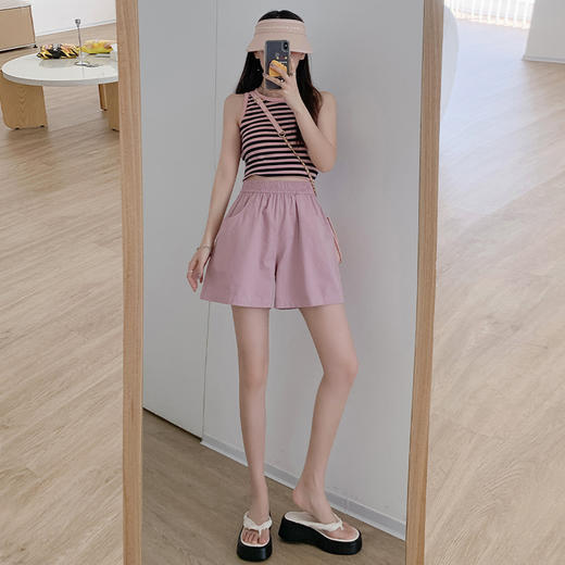 夏季新款休闲短裤女，水洗棉工装裤，宽松高腰阔腿裤女，韩系百搭三分裤。舒适棉质面料，透气性好，穿着舒适。宽松的设计，自由活动，不受束缚。高腰设计，修身显瘦，展现完美身材。阔腿裤型，轻松自如时尚百搭！ 商品图5