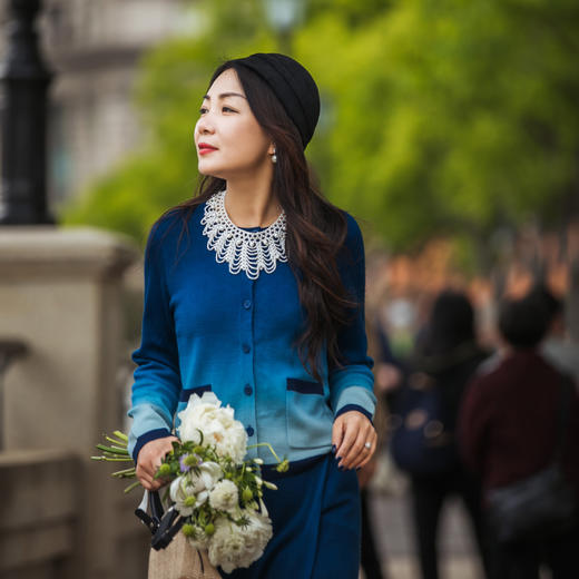 【林栖设计小店】（现货）生活在左绵羊毛混纺毛织外套青绿色修身2023秋季新品长袖毛衣女1961054 商品图0