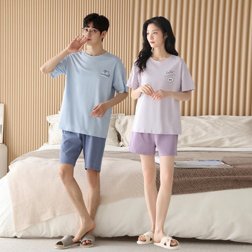 【清仓】【情侣款】【M-3XL】男女款夏季家居服套装纤丝鸟（60%棉） 商品图0