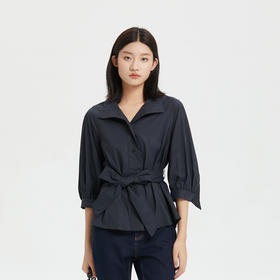 谜底收腰显瘦衬衫女2023夏新款合体七分袖翻领时尚上衣235MC6021