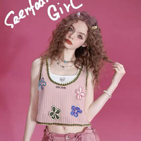 黛唯梵【冰丝撞色背心】CHIC辣妹撞色花边立体装饰设计感吊带背心女无袖上衣。新品上新，优雅时尚，舒适透气，尽显女性柔美身姿。