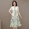 QYMXQD-11B2351-L2023年夏款印花简约中长款时尚雪纺连衣裙修身通勤短袖外披两件套 商品缩略图0