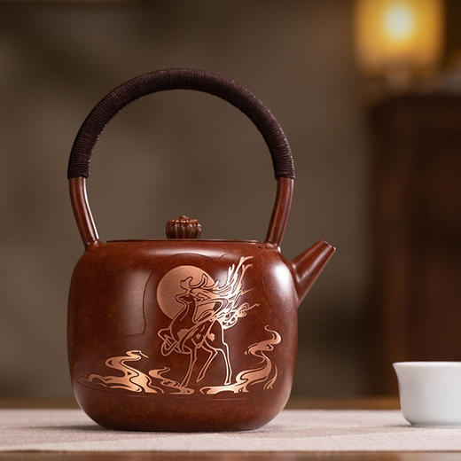 朱炳仁丨鹿王献瑞茶壶 鹿王献瑞铜茶盘 鹿王本生图彩绘 造型灵动 商品图1