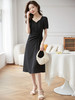 【专属特价】熙世界围裹式收腰系带连衣裙女2025夏新款显瘦中长裙赫本风小黑裙 商品缩略图3