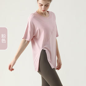 侧腰开叉罩衫女宽松跑步健身速干运动T恤夏季显瘦瑜伽服短袖上衣JM 000  DX939