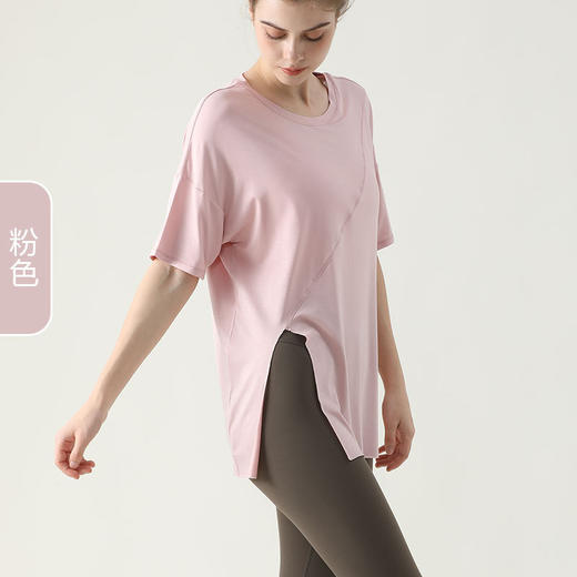 侧腰开叉罩衫女宽松跑步健身速干运动T恤夏季显瘦瑜伽服短袖上衣JM 000  DX939 商品图0