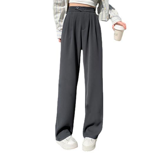 时尚女性必备，春夏新款双扣高腰垂感休闲西装裤，配以窄版阔腿设计，展现迷人曲线。轻盈薄款，自带气质，拖地薄款直筒裤子女，舒适透气，非常适合各种场合穿着！ 商品图5