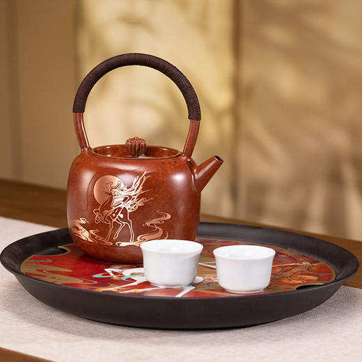 朱炳仁丨鹿王献瑞茶壶 鹿王献瑞铜茶盘 鹿王本生图彩绘 造型灵动 商品图0