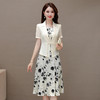 QYMXQD-11B2351-L2023年夏款印花简约中长款时尚雪纺连衣裙修身通勤短袖外披两件套 商品缩略图1
