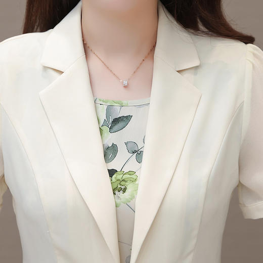 QYMXQD-11B2351-L2023年夏款印花简约中长款时尚雪纺连衣裙修身通勤短袖外披两件套 商品图3