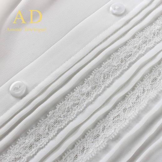 时尚春夏白色衬衫雪纺衫甜美娃娃领系带短袖衬衣套装高端职业装 商品图3