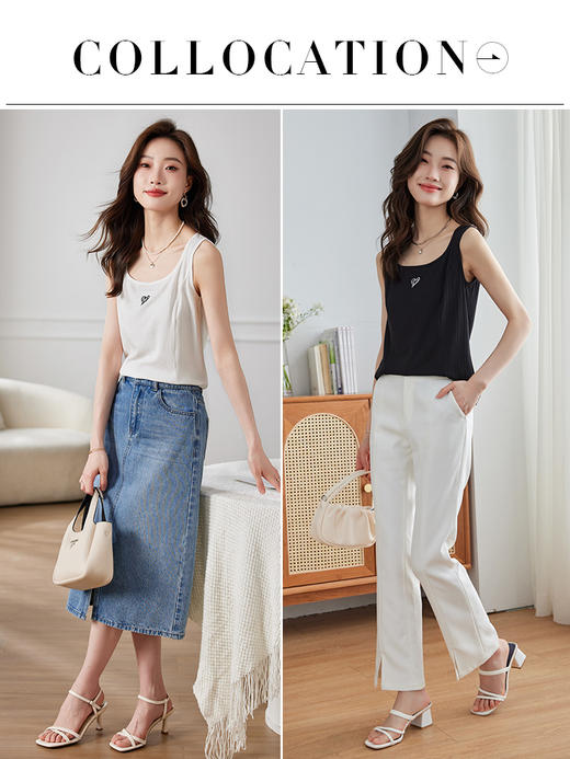 【五折购】熙世界2025年夏季新款女装休闲刺绣爱心针织背心内搭外穿无袖上衣 商品图4