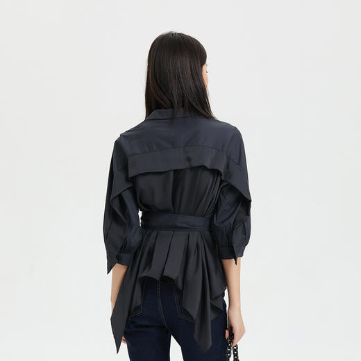 谜底收腰显瘦衬衫女2023夏新款合体七分袖翻领时尚上衣235MC6021 商品图2