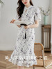 【专属特价】熙世界中国风水墨复古印花旗袍改良裙子女夏季新中式荷叶边连衣裙 商品缩略图1