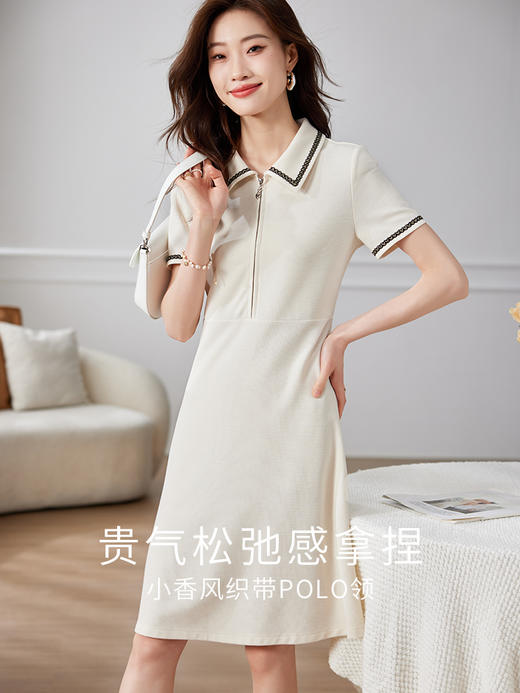 【专属特价】熙世界华夫格polo领连衣裙女短袖时尚小香风休闲裙子2025夏季新款 商品图2