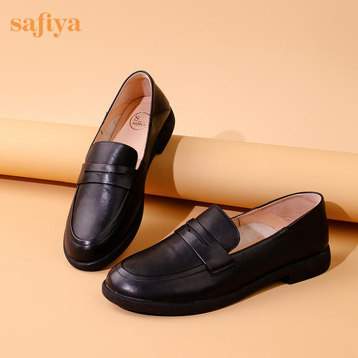 Safiya/索菲娅 2025新品英伦低跟真皮一脚蹬休闲软底乐福鞋SFD1112030 商品图0