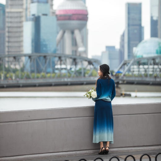 【林栖设计小店】（现货）生活在左绵羊毛混纺毛织外套青绿色修身2023秋季新品长袖毛衣女1961054 商品图7