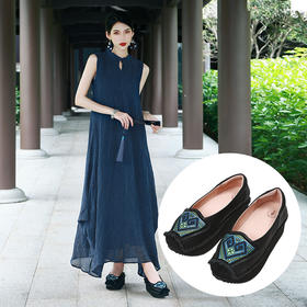 待春晖牛皮绣花厚底鞋/现货