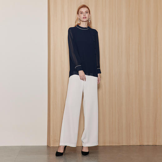 EITIE爱特爱通勤高级感飘带宽松直筒气质衫上衣秋季新款C2313216 商品图7