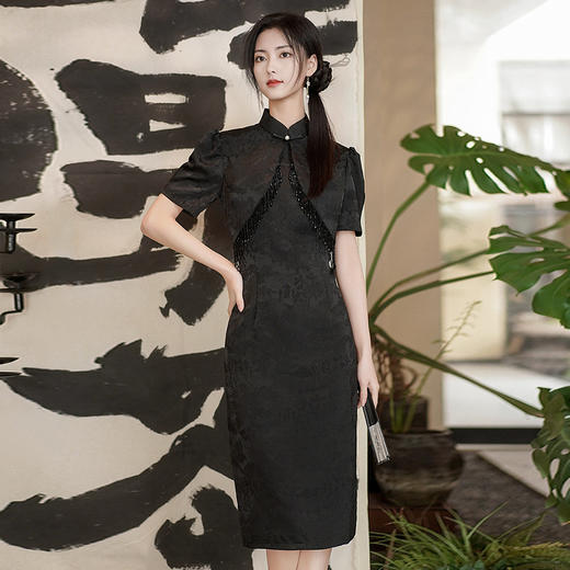 时尚洋气，黑色现代改良旗袍夏新款连衣裙炫酷风走秀主持礼服GSJ2365 商品图2